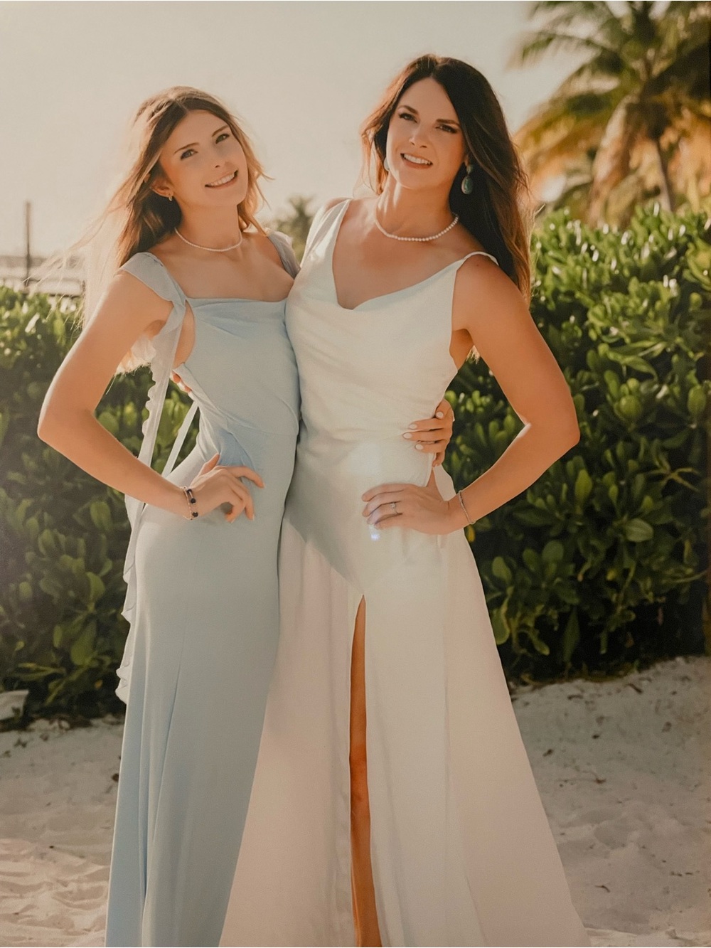 Cider Pale Blue Satin Maxi Dress with V-Neck and Side Slit